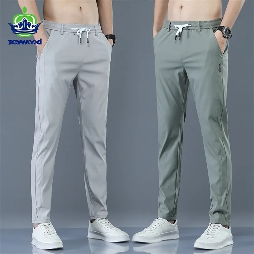 Mens Pants Trousers Spring Summer Thin Green Solid Color Fashion Pocket Applique Full Length Casual Work Pantalon 221115