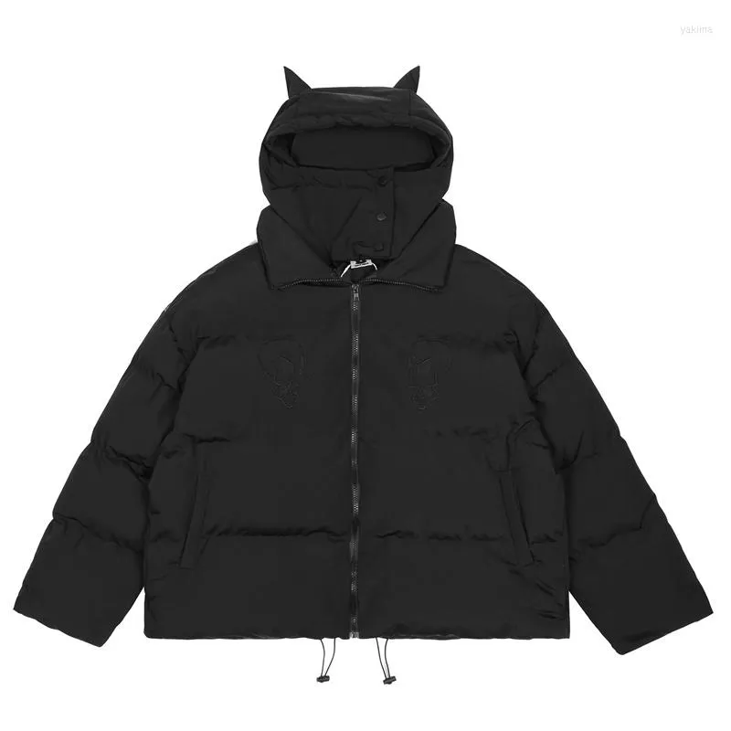 Giacche da uomo 2022 Giacca invernale da uomo Hip Hop Parka Scheletro Ricamo Corno da diavolo Puffer Gotico Harajuku Cappotti caldi spessi Outwear