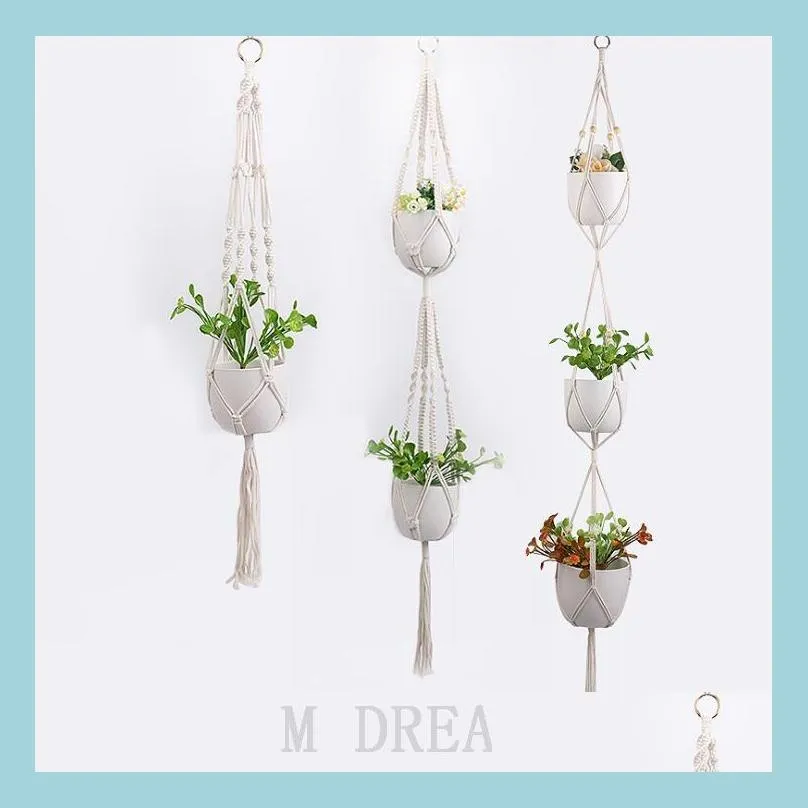 Autres fournitures de jardin 18 styles plante cintre pot de fleurs sac de filet de pot de fleur à la main coton tricot corde de levage pots lanière Dhlq5