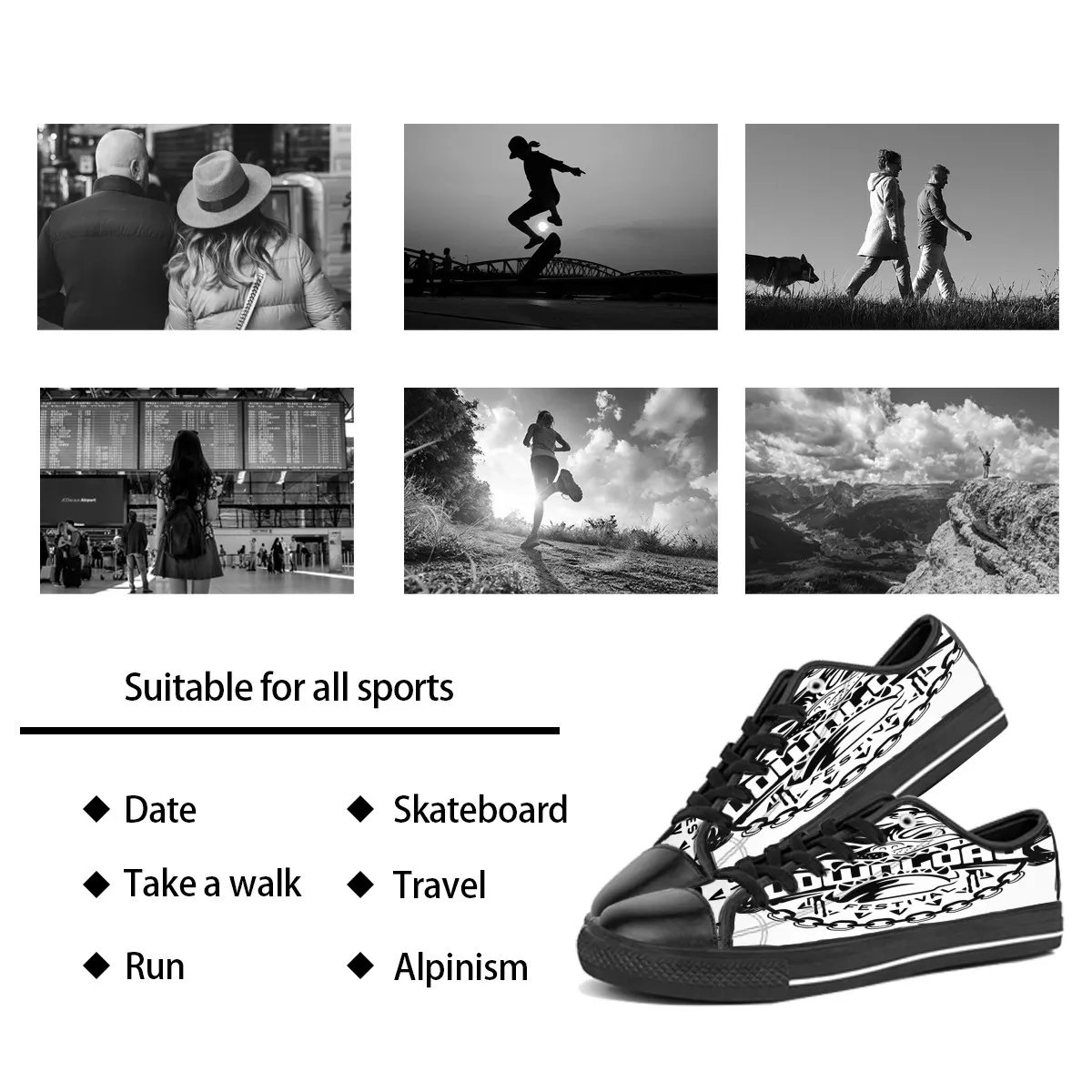 DIY aangepaste schoenen klassiek canvas skateboard casual accepteren drievoudige zwarte aanpassing UV printen laag gesneden heren dames sport sneakers waterdicht maat 38-45 kleur249