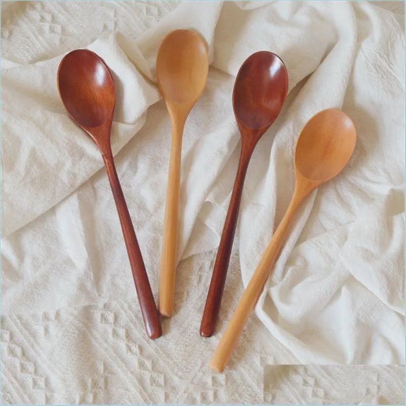 Spoons 23 5Cm Wooden Spoon For Eating Mixing Stirring Cooking Wood Soup Spoons Long Handle With Japanese Style Kitchen Utensil 2 52H Dhtcn