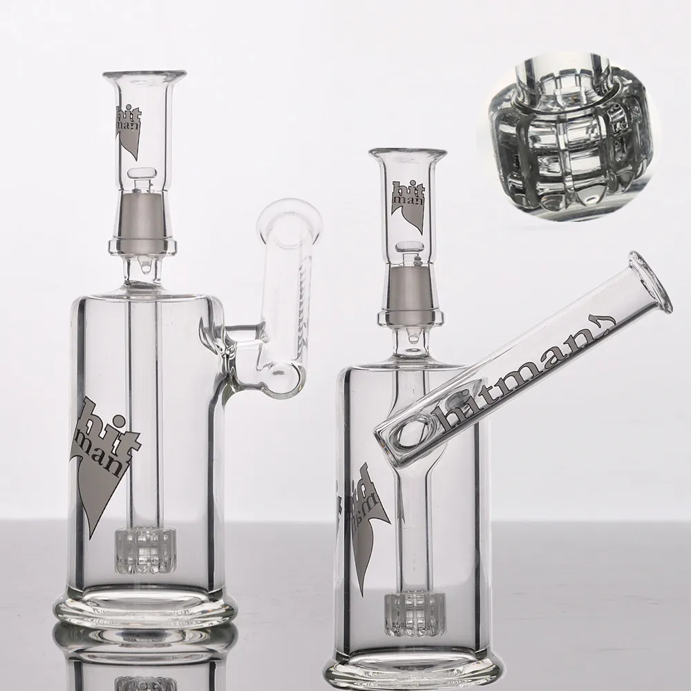 Real Image Hitman Mini-Glas-Shisha-Bongs, Bohrinseln, Birdcage, Inline-Perc-Rauchpfeife, Dab-Rigs, Wasserpfeifen, Bong-Bubbler mit 14,4-mm-Außengewinde