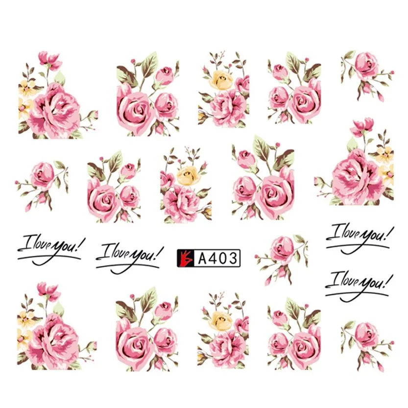Hele DIY Designer Water Transfer Tips Nail Art Pink Rose Flower Sticker Sticker Decals Women Beauty Wedding247W
