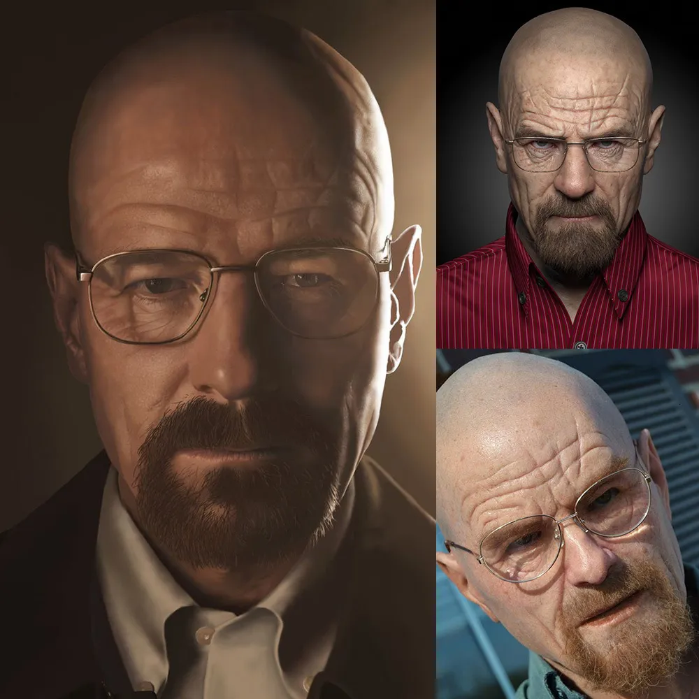 Máscaras de festa filme Celebrity LaTex Mask Breaking Bad Professor Mr White Realistic Fostume Halloween Cosplay Props 221110