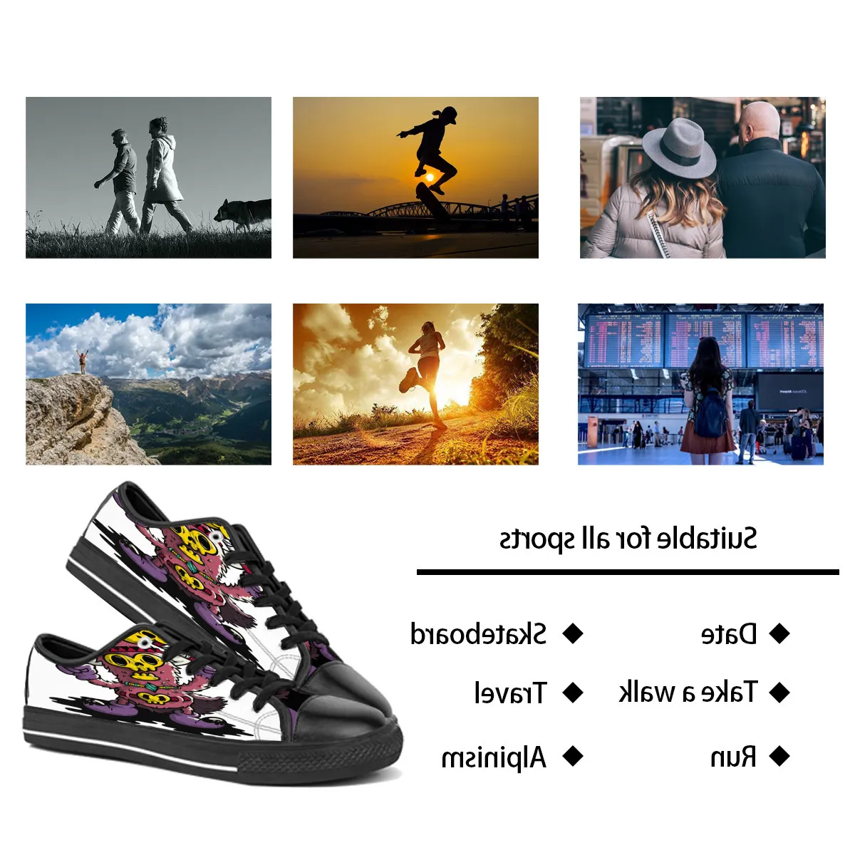 men women DIY custom shoes low top Canvas Skateboard sneakers triple black customization UV printing sports sneakers danta 151-4