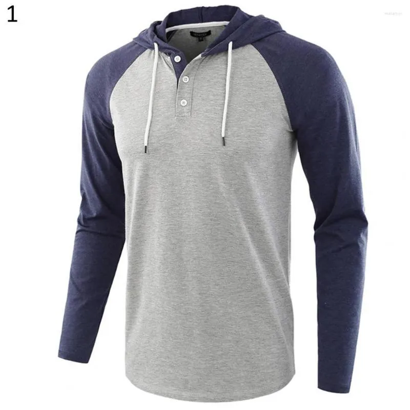 Sweats à capuche pour hommes Mode Sweat à capuche Hommes Survêtement Sportswear Manches longues Raglan Boutons de bloc de couleur Sweat à capuche avec cordon de serrage 2022