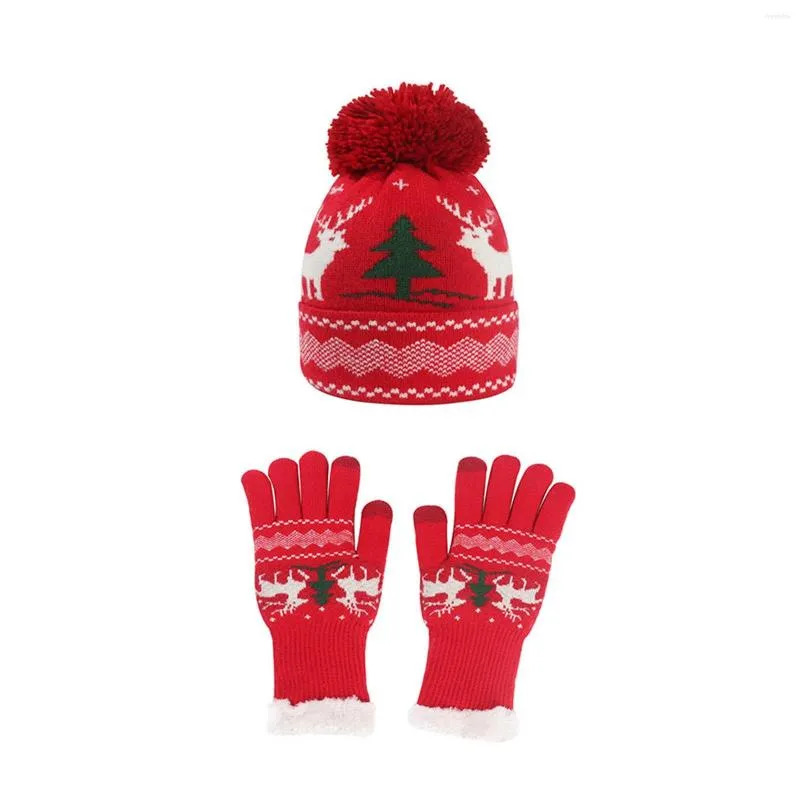 Bérets Boys Flap Hat Women's Winat's Winter European and American Christmas Tricots Gants Two Piece Two Treesed Wool lapins Femmes