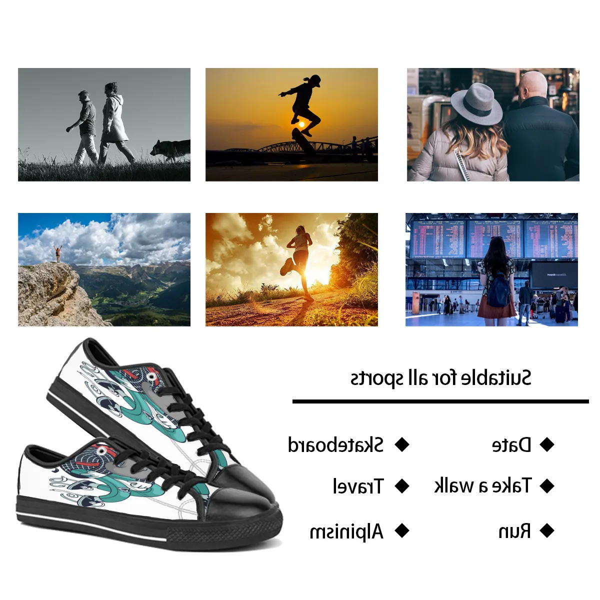 Women Custom Shoes Low topMen Diy Top Canvas Skateboard Sneakers Triple Black Customization Uv Printing Sports Sneakers Xuebi 175-4 ization