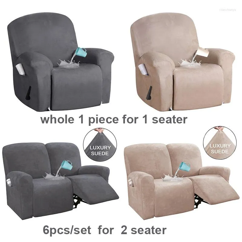 Sandalye kapakları 1 2 Seater Recliner Sofa Cover Süet Stretch Lounger Kanepe Slipcovers Oturma Odası Tembel Boy Koltuk Düz Renk