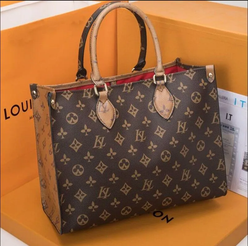 Designers Luxury Onthego Large Capacity Totes Fashion Sac Femme Leather Designers Shoulder Bags Woman Handbag Handle Lady Shopping Bag