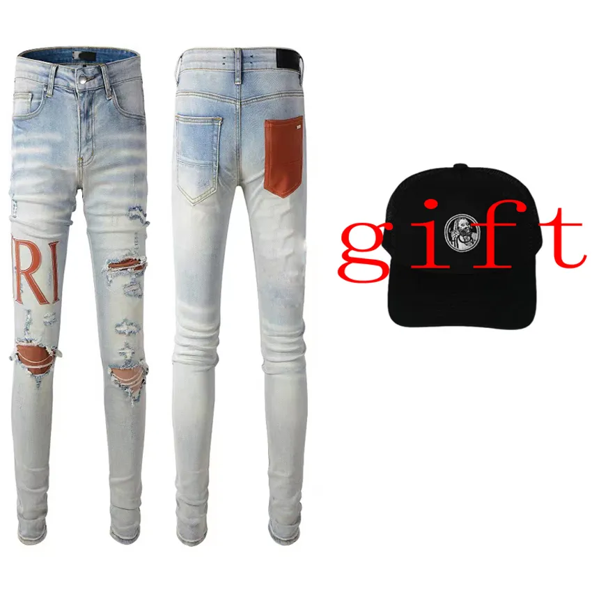 Svart byxor bl￥ g￥va en hatt f￶r m￤n kvinnor l￥ngt rakt l￤tt m￶nster bokstav tryckt hattar smala passform hip hop jeans storlek 29-38 14 styeler samma stil m￶ssa lyxsport m￶ssor