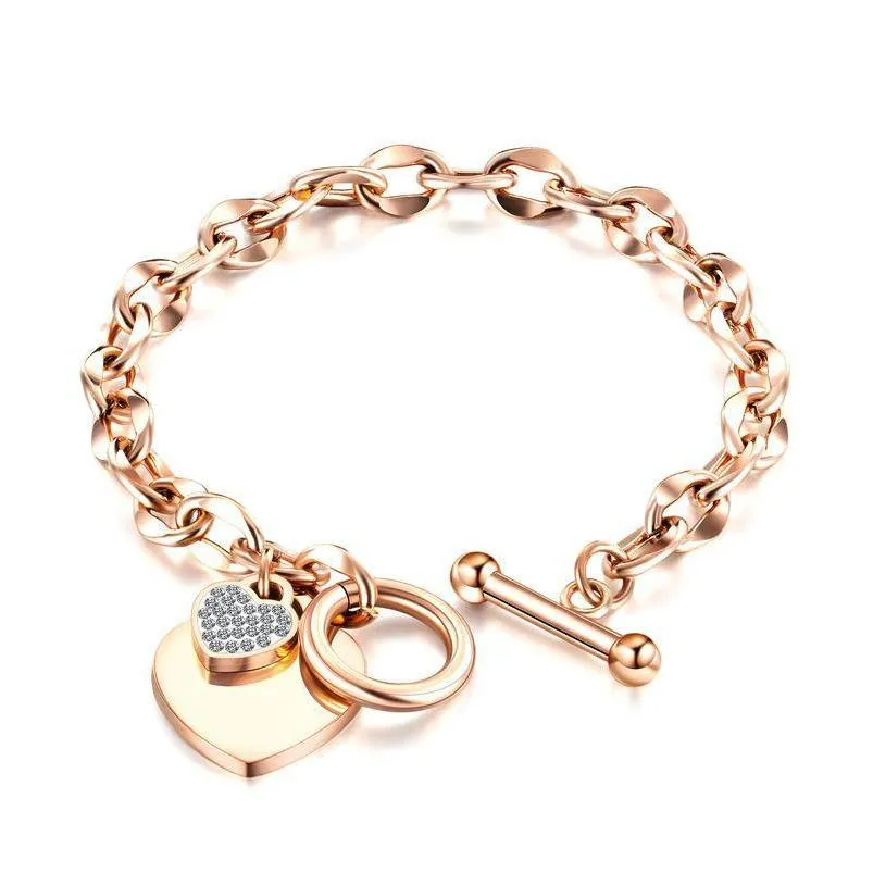 Charm Bracelets Fashion Love Bracelet Jewelry Stainless Steel Women Rose Gold Sier Heartshaped Charm Bracelets For Birthday Gift Dro Dhegy