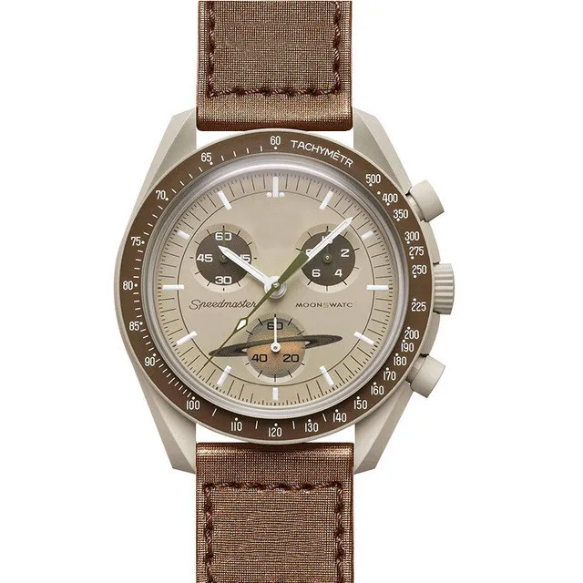 Biokeramiska Moon Watches för män med full funktion Quarz Chronograph Watch Mission To Mercury 42mm Nylon Luxury Watch Limited Edition Master Armbandsur