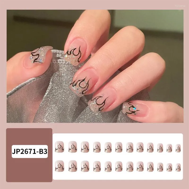 False Nails 24pcs/세트 체리 색상 가짜 네일 조각 패션 멀티 컬러 패치 이동식 예술 액세서리