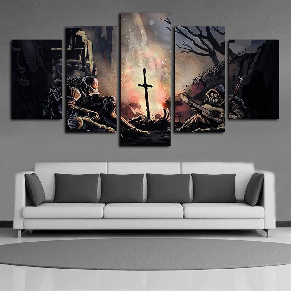 5 Piece Canvas Wall Art Oil Paintings Giclee Art Print Dark Souls Soldiers Game Painting Poster Artwork for Living Room Home Decor2553