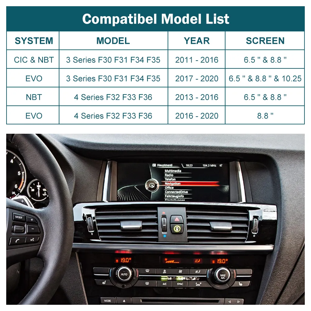 Drahtloses CarPlay für BMW 3 4 Series F30 F31 F32 F33 F34 F35 F36 2011–2020 mit Android Mirror Link AirPlay Car Play-Funktion293 m