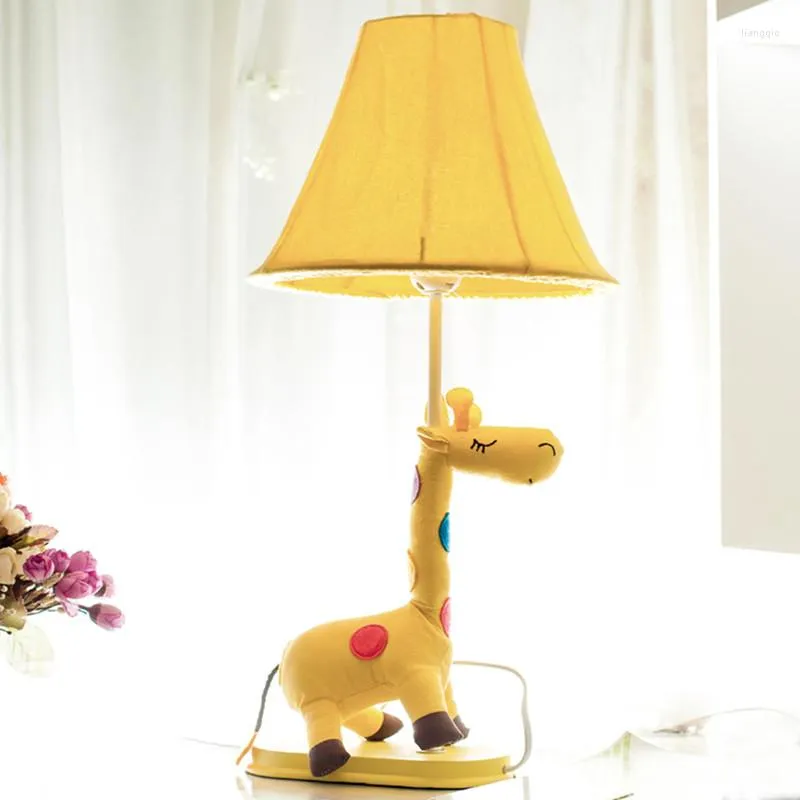 Luminárias de mesa tecido animal azul / amarelo rosa girafa manchada infantil lâmpada de quarto