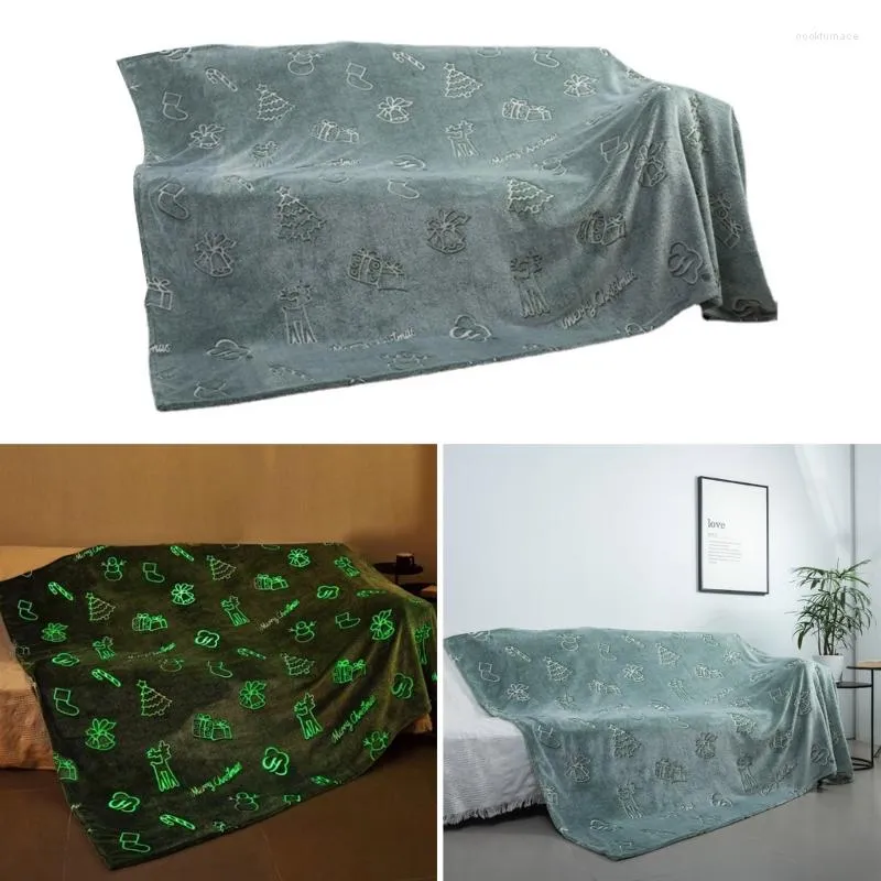 Couvertures 68UE noël vert lueur couverture doux et confortable canapé fournitures ménage pour bibliothèque salle de repos canapé chaise