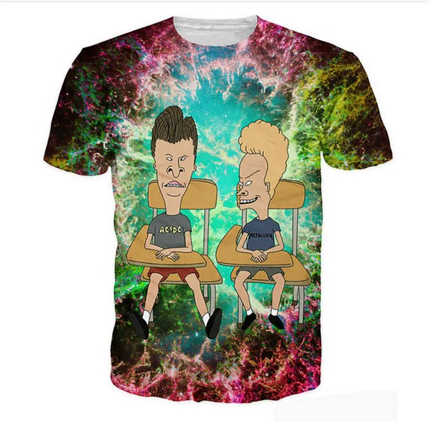 재미있는 3D 프린트 티셔츠 새로운 패션 남성 의류 Beavis와 Butthead 티셔츠 화려한 여름 상판 짧은 슬리브 유니esx 티 AB022264U