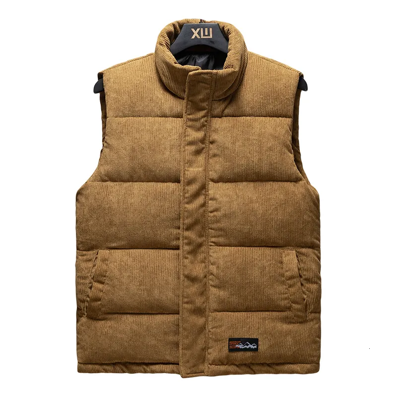 Hommes gilets hiver hommes velours côtelé gilet mâle épais chaud confortable sans manches manteau décontracté gilet col montant couleur unie taille 5XL 221116