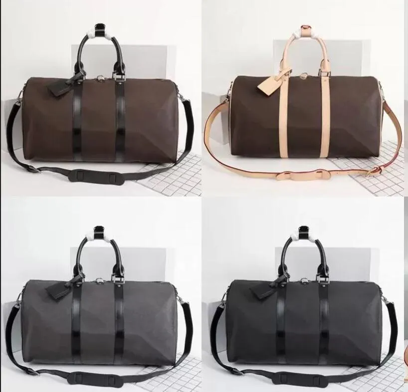 Bolso de viaje de cuero de gran capacidad de 50CM para mujer, bolsos de lona de hombro de calidad para hombre, remaches inferiores para equipaje con cabezal de bloqueo