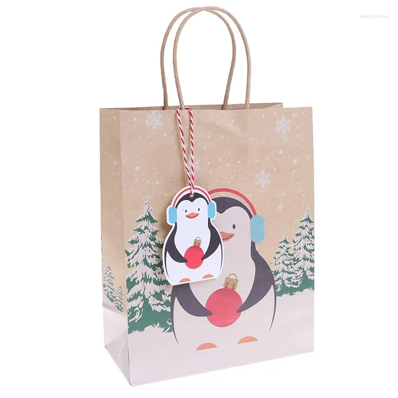 Bolsas de armazenamento 6pcs Presente de Natal Santa Kraft Saco de papel com decoração de alça