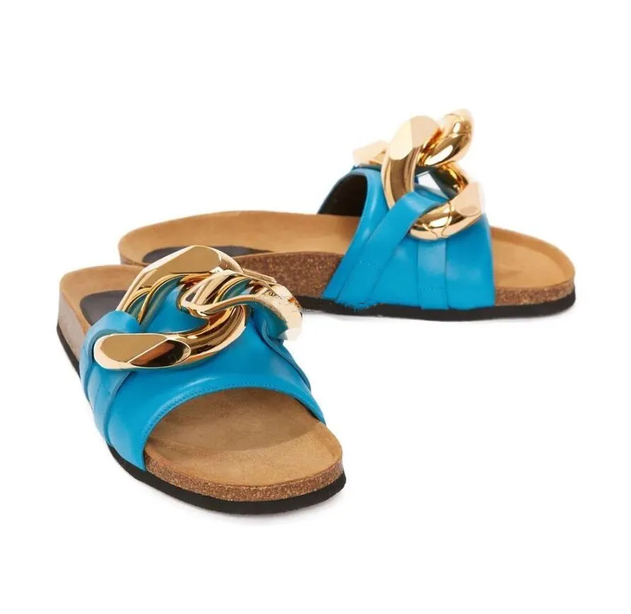 Telas casuais de chinelos casuais femininos de verão Sandálias de skate Sapatos de caminhada Chain Gold Chain decorativa