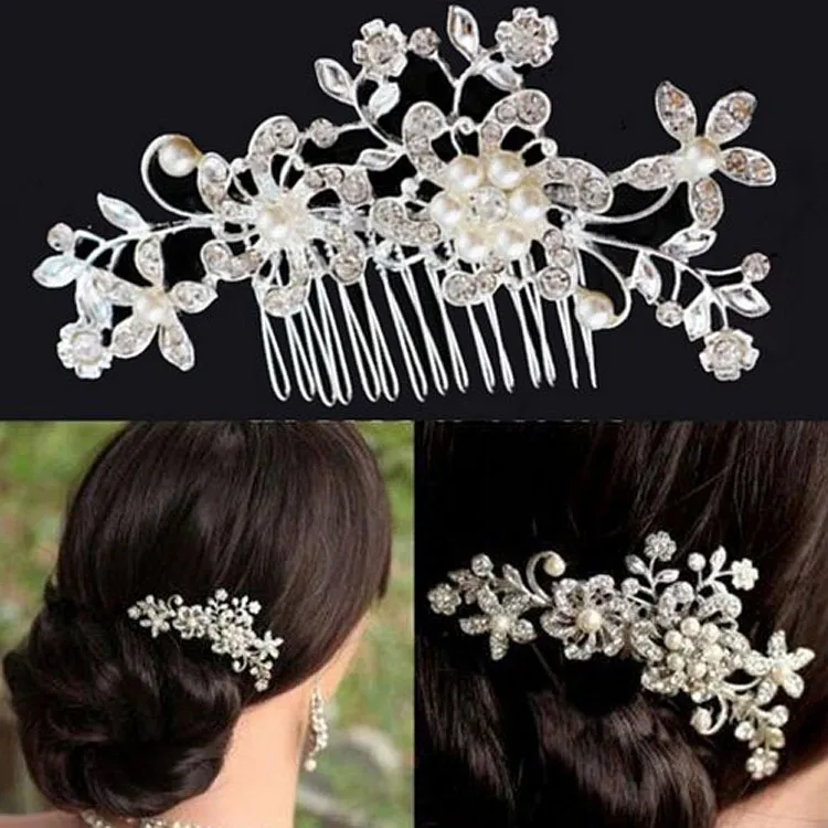 Bridal Wedding Fine Comb Headpieces Jewelry Accessories Crystal Pearl Hair Brush utterfly hairpin