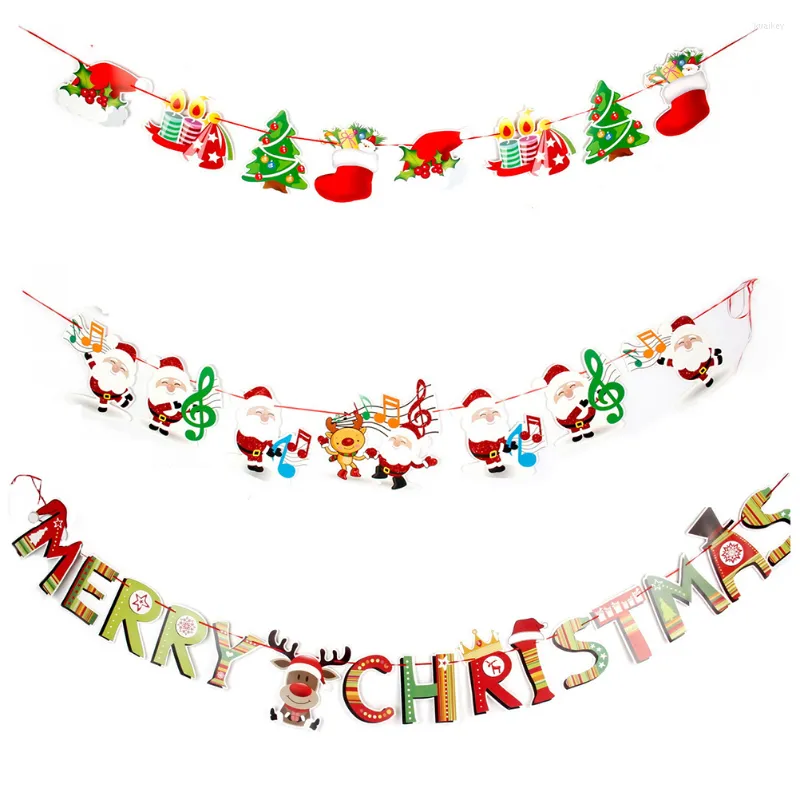 Dekoracje świąteczne Banner Garland Bunting Wiszący papier Dekoracja drzewa sztuk Happy Door Po Props Santa Flags Triangle Banery