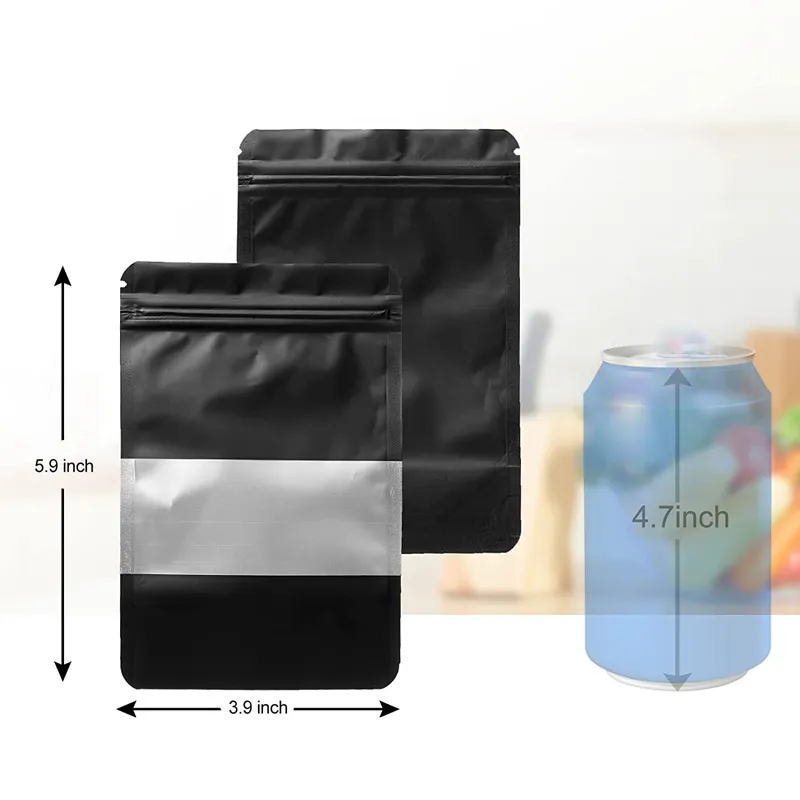 Black Aluminum Foil Bag Reclosable Matte Standing Food Packaging Bag with Display Window Self-Sealed Plastic Zipper Bags LX5268