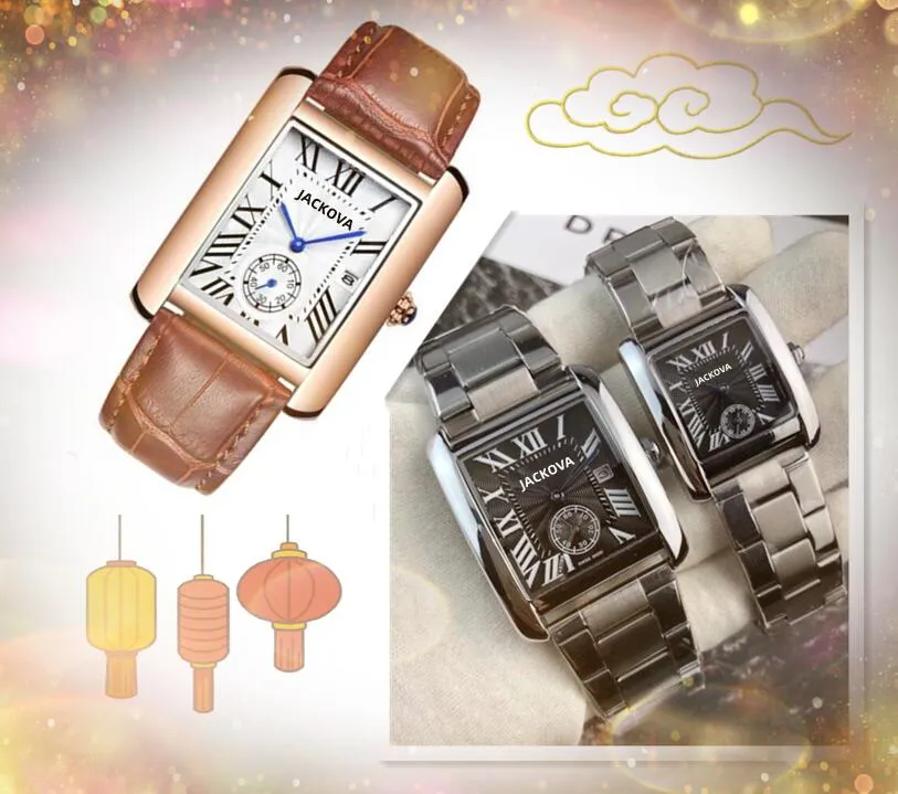 Populaire quartz horloge montre femmes hommes réservoir série affaires loisirs carré cadran romain amateurs solide fine en acier inoxydable couples style classique montres-bracelets