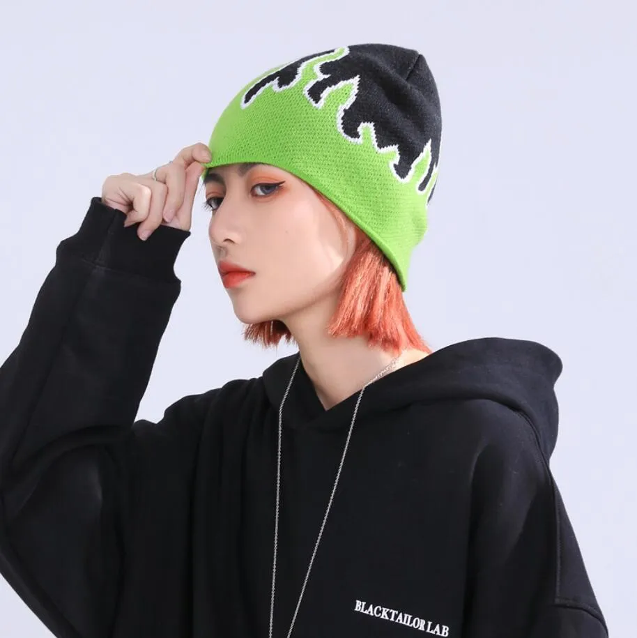 Unisex Flame Beanies Hats For Women and Men Warm Knitted Hip Hop Beanie Caps Autumn Winter Casual Fashion Streetwear