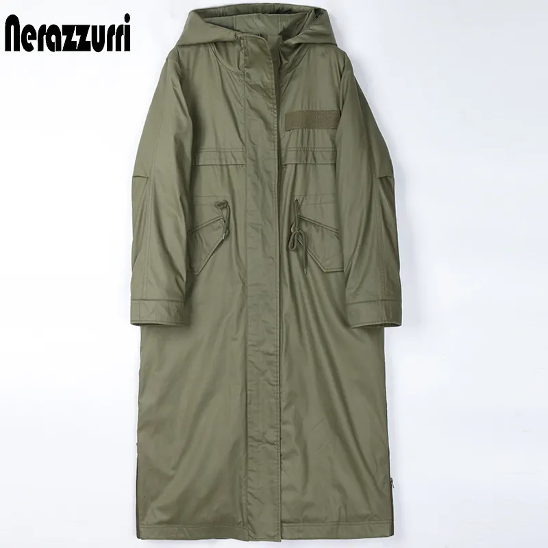 Parka gruesa y cálida de invierno de piel sintética Nerazzurri para mujer con manga de capucha abrigo forrado de conejo esponjoso diseñador de moda 221116