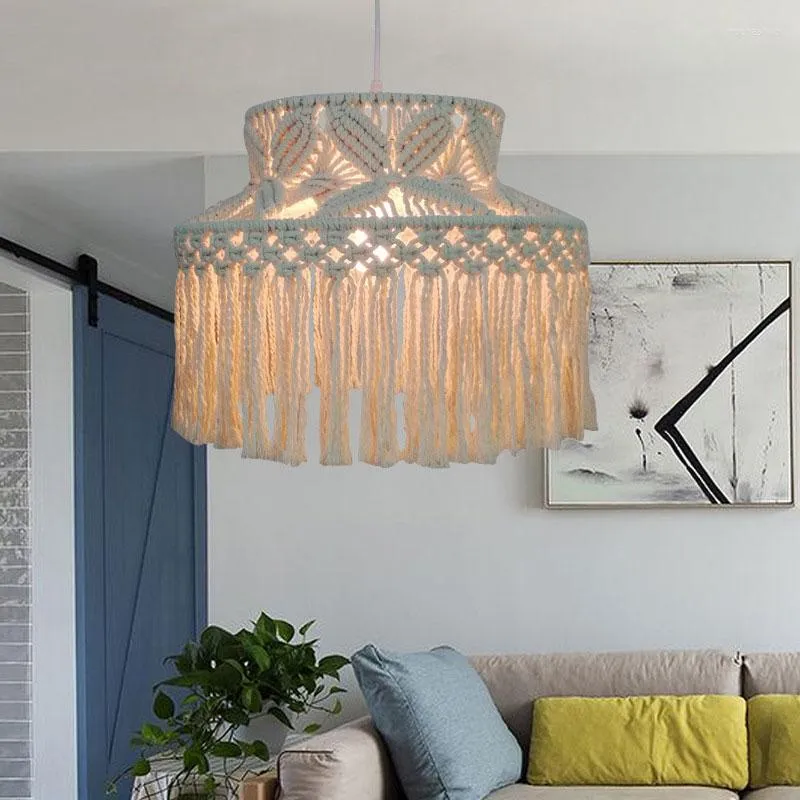 Lampes suspendues Nordic Bohemian Lustre Creative Salon LED Lampe Cuisine Chambre Coton Pastoral Tissé Pendentif