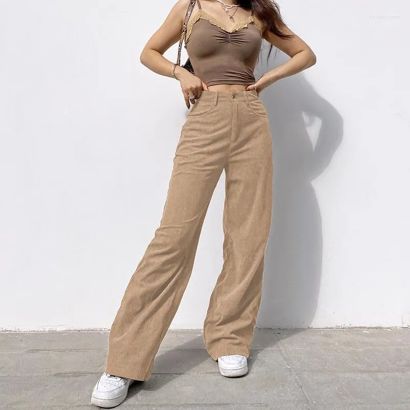 Pantalones de mujer Pana Bold Shade Indie Streetwear Vintage Adolescente Chica Baggy Coreano Japón Cintura alta Pantalones marrones Otoño Invierno