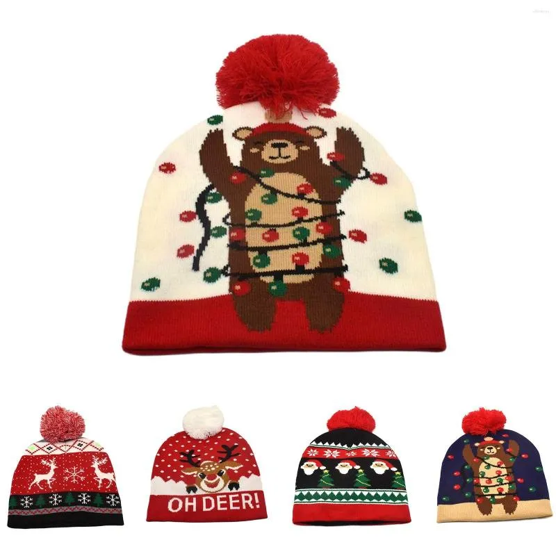 Baskenmütze, gestrickte Weihnachtsmütze, Mütze, beleuchtet, beleuchtet, warmer Baum, Schneemann, Kinder, Erwachsene, Jahr, Dekoration, Geschenke