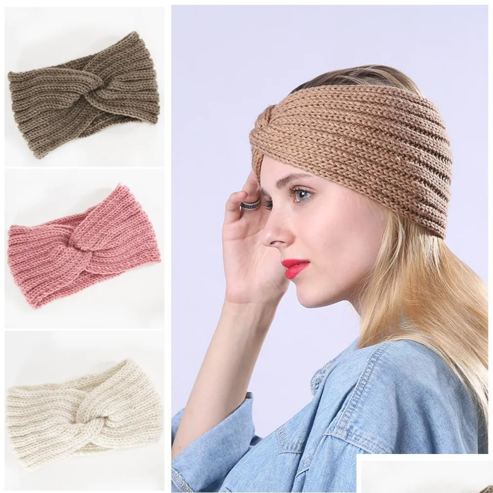 Headbands Knit Yarn Cross Head Band Anutumn Winter Warm Fashion Women Hair Bands Wraps Drop Delivery Jewelry Hairjewelry Dhs1L