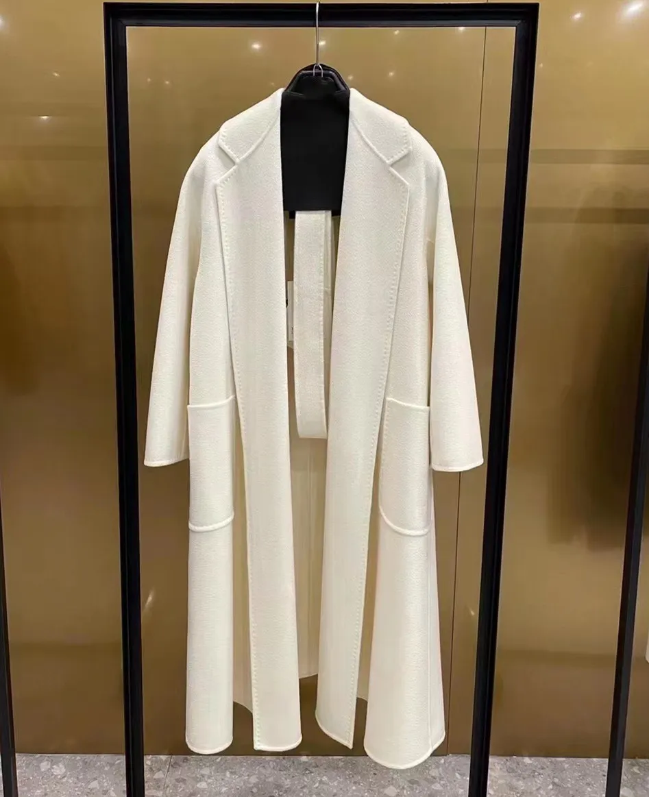 Save Big on Bulk White Wool Cashmere Ladies Coats White Wool Cashmere Coat  For Women Elegant X Long Cashmere Coats Women With Lapel Collar And Soft