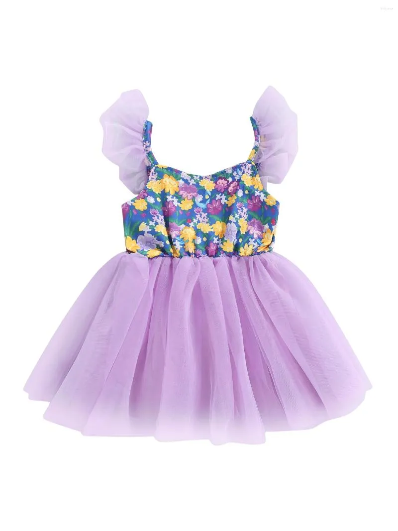 Kız elbise yürümeye başlayan çocuk kız bebek tutu elbise fırfır çiçek baskı patchwork rahat tül sundress