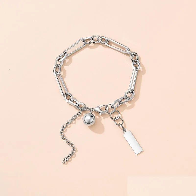 Braccialetti con ciondoli Metal Ball Square Tag Bracciale con ciondoli Catene dell'anca Bracciali Bracciale rigido per donna Uomo Gioielli di moda Drop Delivery Dhqys