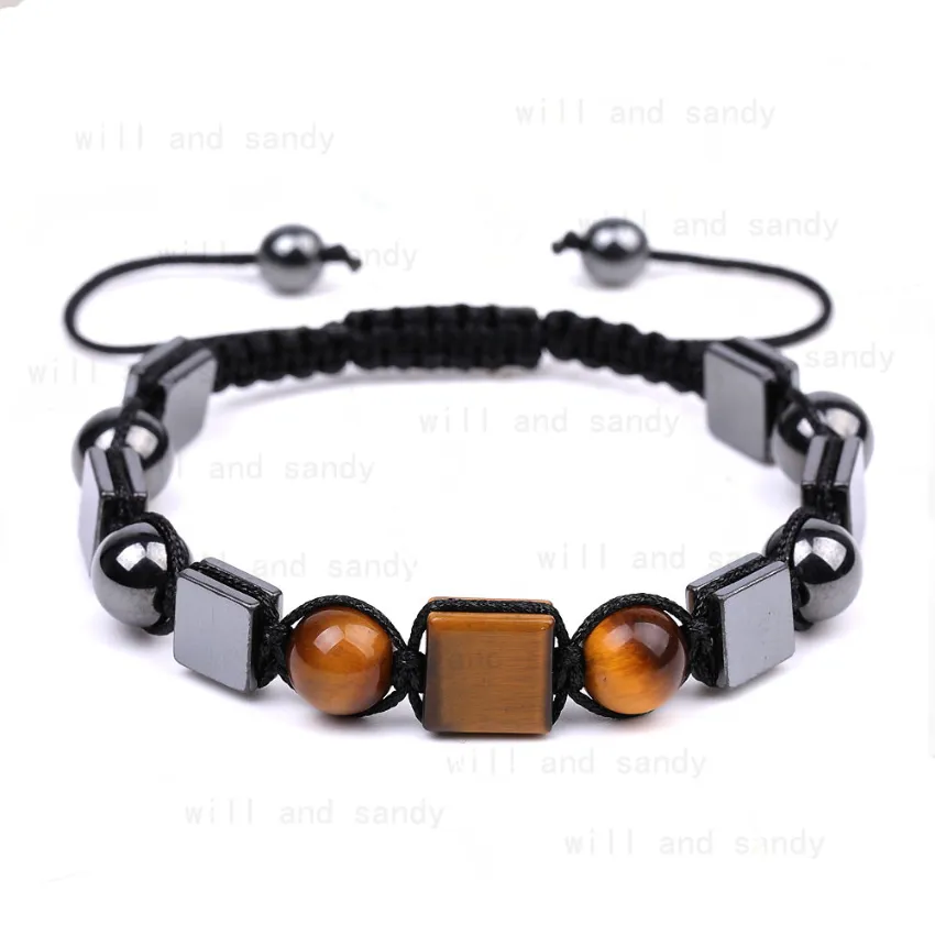 Bracciale con perline di pietre preziose quadrate Corda regolabile per braccialetti di rodolite intrecciata con ametista e lapislazzuli Bracciale per uomo Donna Gioielli di moda