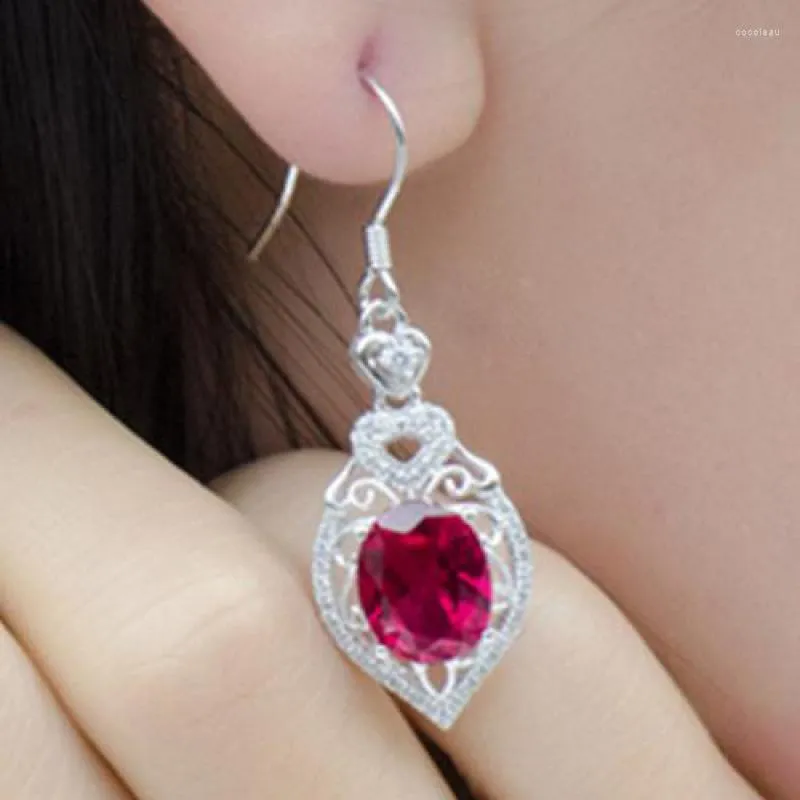 Boucles d'oreilles pendantes Vintage Royal Red Crystal Ruby Zircon Diamants Pierres Précieuses Goutte Pour Femmes Or Rose Couleur Bijoux Brincos Accessoires