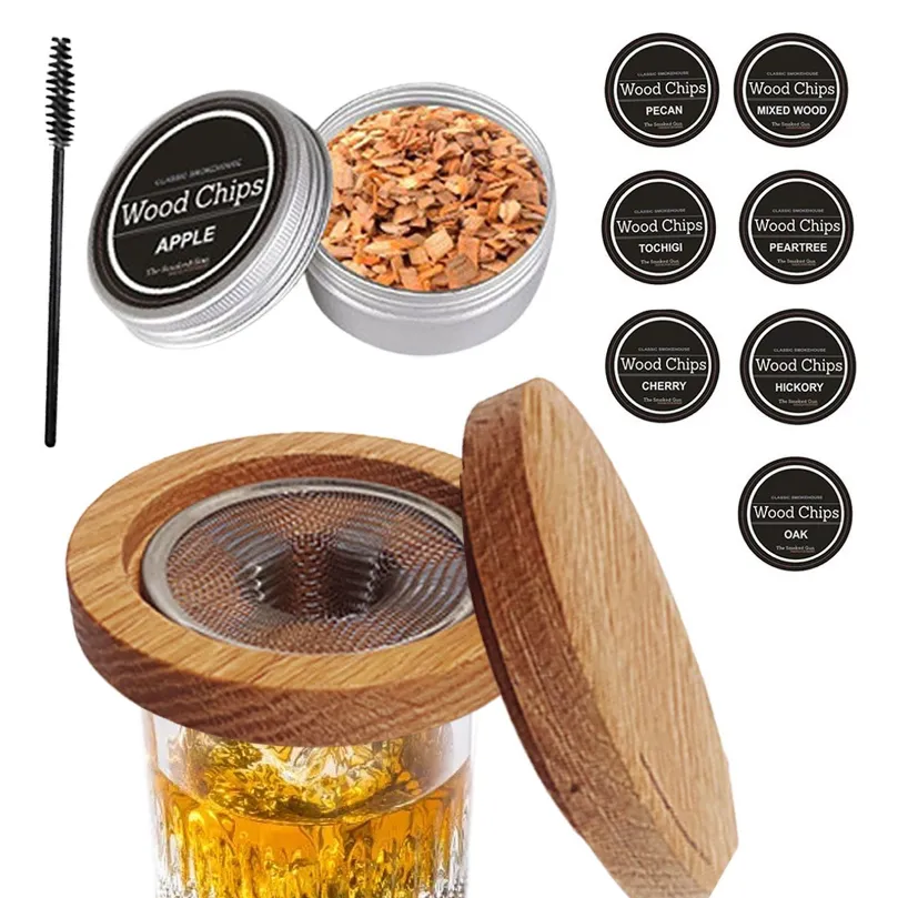 10pcs/set Cocktail Whiskey Smoker Kit with 8 Different Flavor Fruit Natural Wood Shavings for Drinks Kitchen Bar Accessories Tools Wholesale P1116