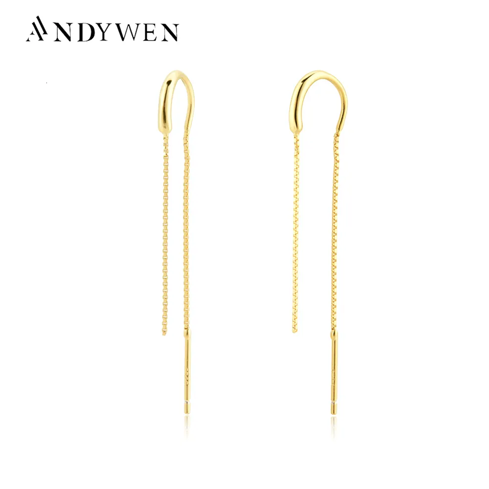 Charm ANDYWEN 925 Sterling Silver Gold Chain Piercing Drop Earring Long Chains Thread Pin Luxury Spain Rock Jewelry Ohrringe Pendiente 221115