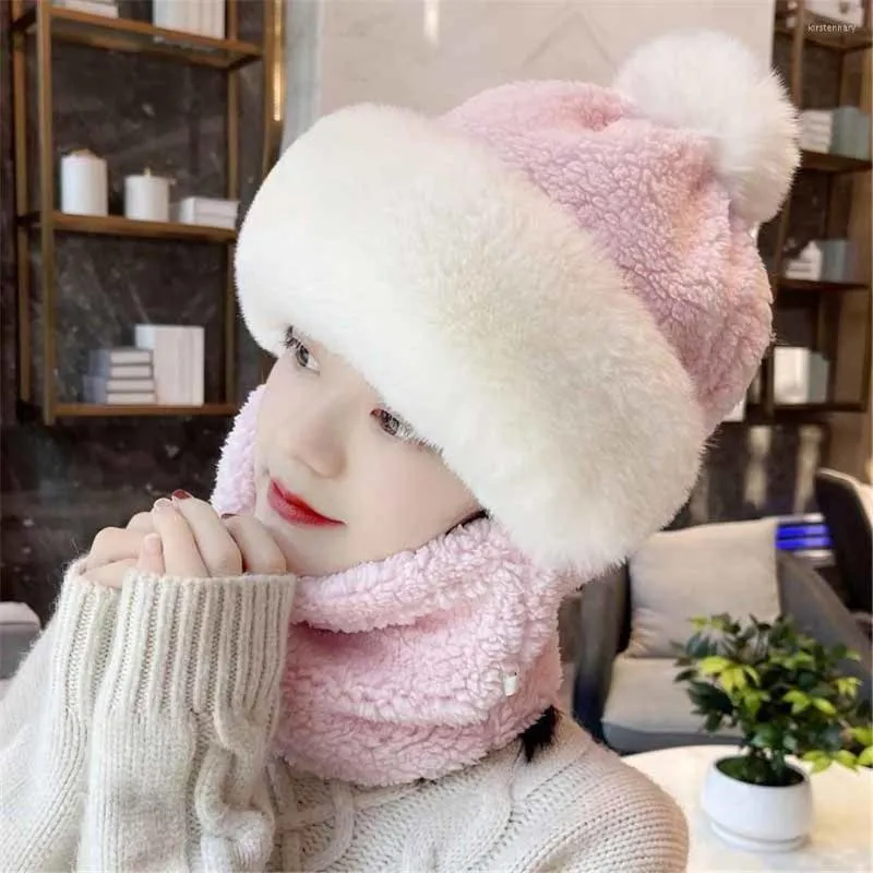 Bérets femmes hiver chaud fausse fourrure décontracté en peluche chapeau écharpe masque ensemble bonnets casquettes