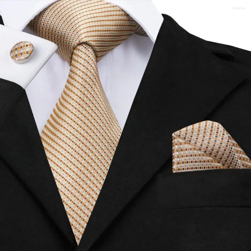 Laço amarra sn-688 laranja cáqui listrado gravata links links lisados ​​de seda masculina para homens festas de casamento formal noivo