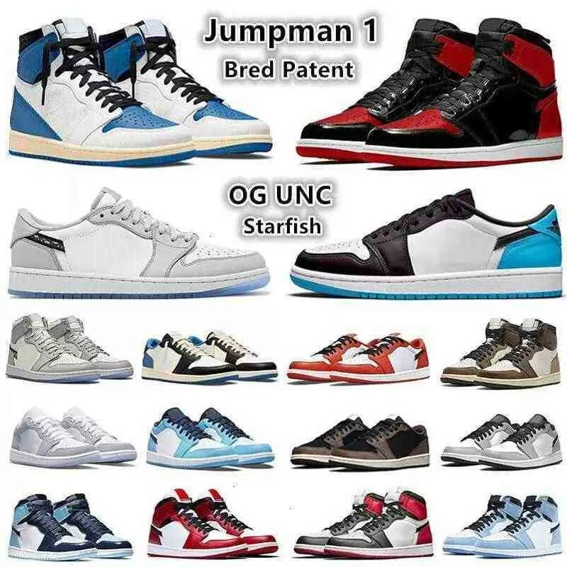 Chaussures Jumpman Dress 1 Hommes Basketball Low 1S Baskets Bred Brevet Reverse Mocha Fragment University Blue Unc Starfish Light Smoke Wolf Gris Hommes