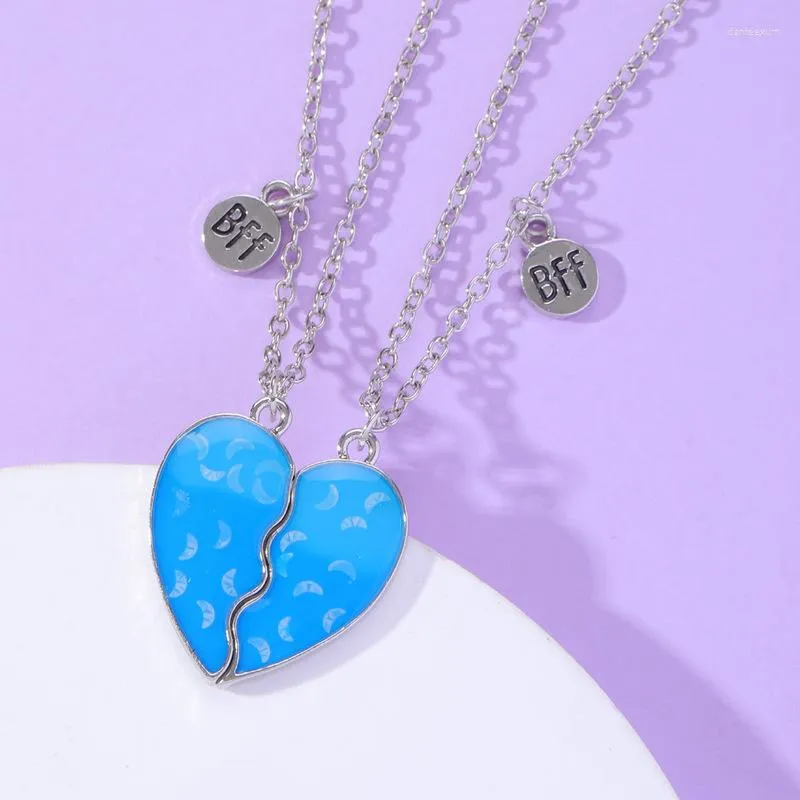 Pendentif colliers Lovecryst 2 pièces/ensemble lumineux en forme de coeur paillettes couture amis pour enfants filles mode amitié cadeaux