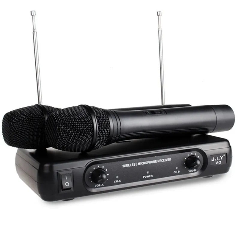 Karaok Player 2 Freqüências de mão UHF Cápsula dinâmica 2 canais Microfone sem fio para o sistema de karaokê Microfona Sem micro 221115