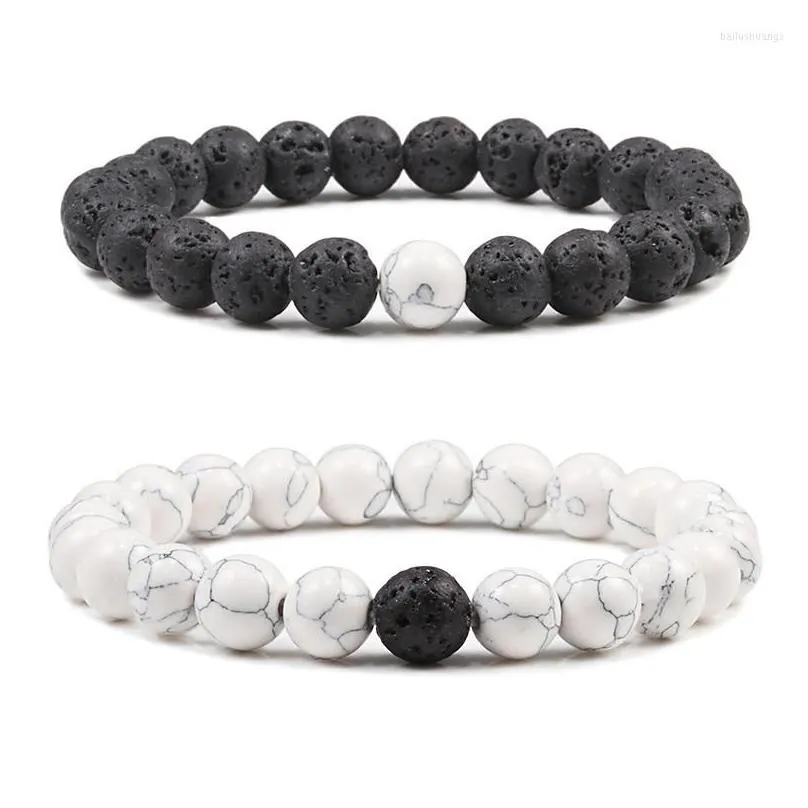 Bracelets de charme Bracelets de charme Couple Distance Bracelet noir blanc pierre de lave naturelle 8Mm bracelets de perles pour hommes femmes bijoux Pse Dht5B